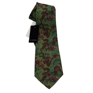 Jim Thompson Tie Mens 57x 3"  Paisley Floral  Olive Green Burgundy Silk (TG3)
